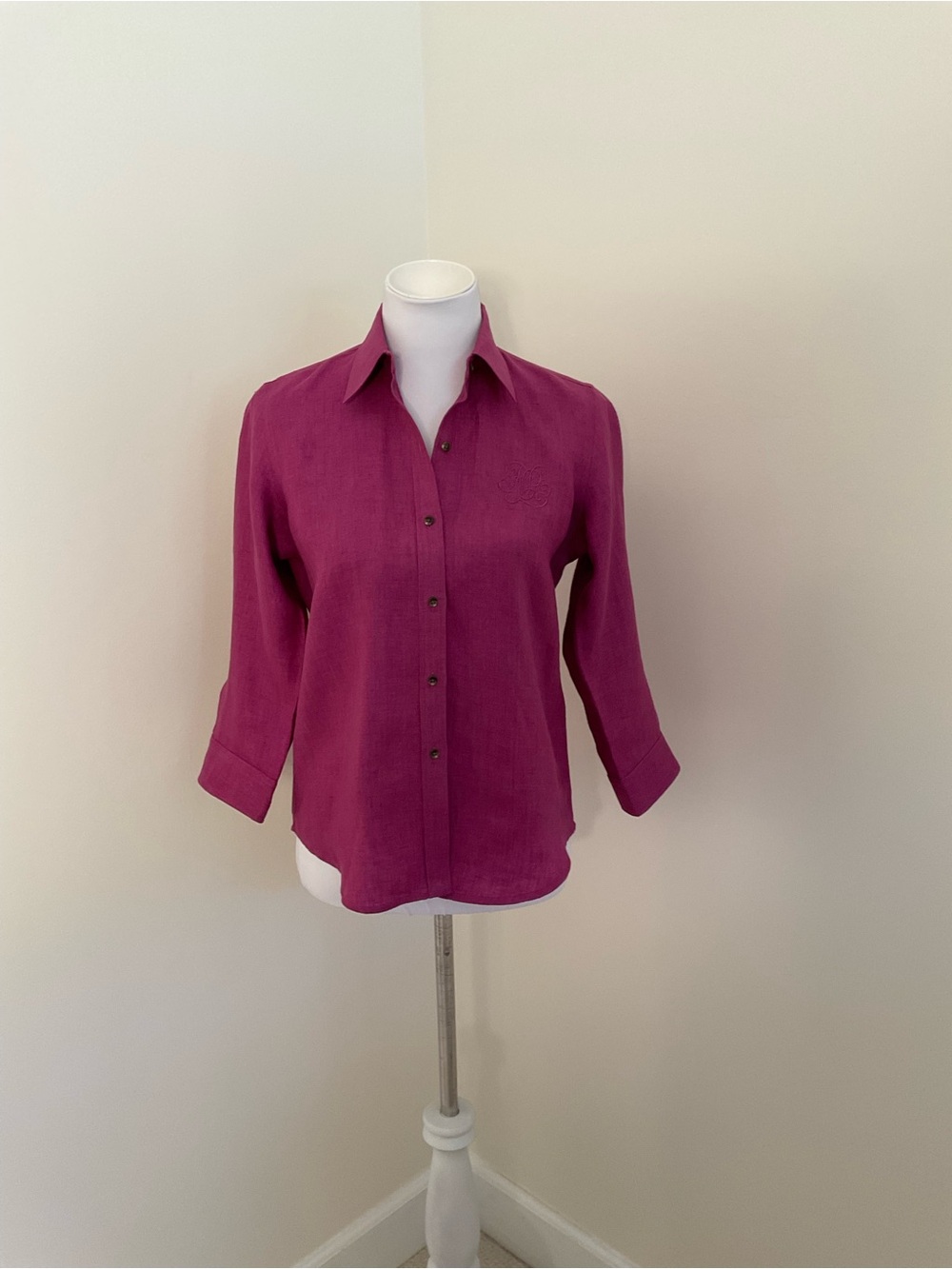 Lauren Ralph Lauren Women's Purple Magenta Button-Front Linen Shirt